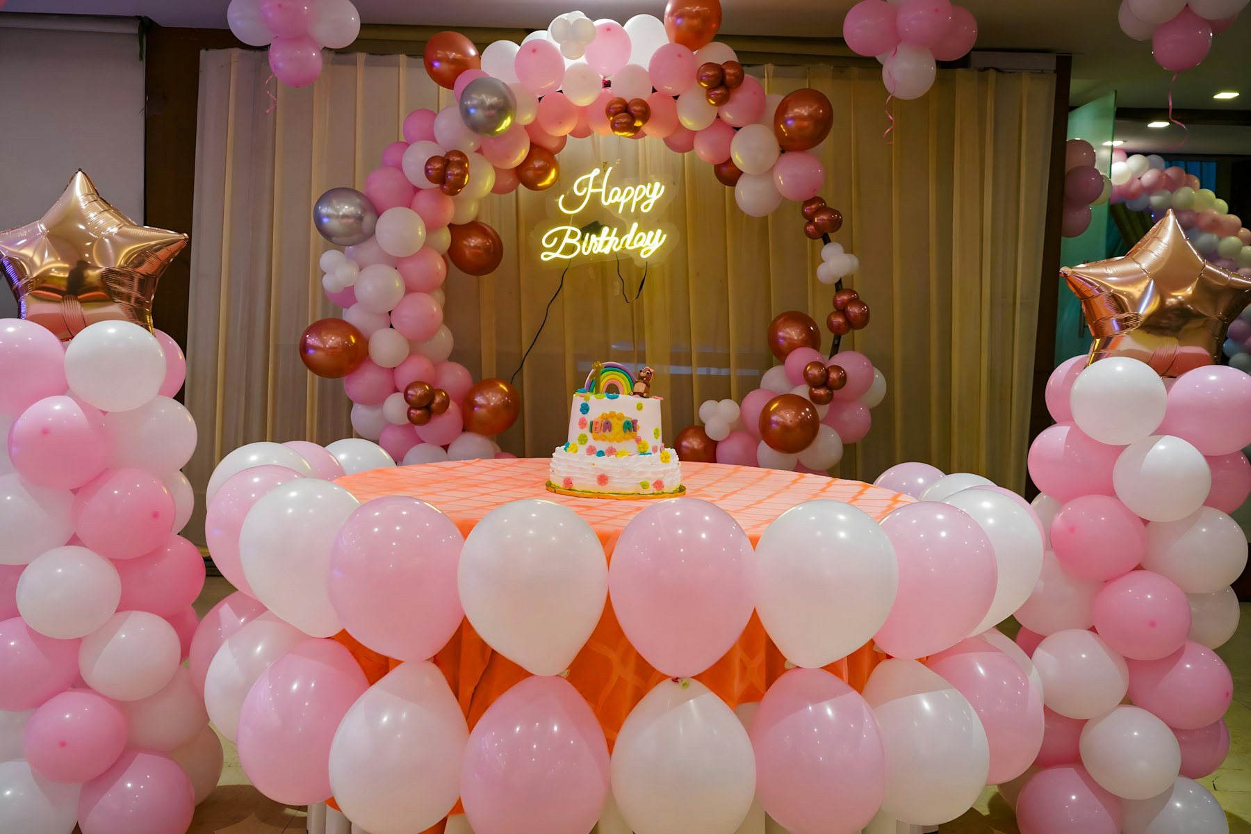 Birthday room decorated with balloons